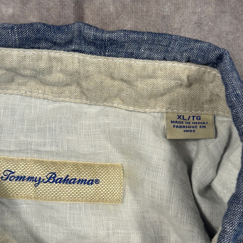 Tommy Bahama Mens XL Blue 100% Linen Short Sleeve Button Down Shirt Marlin Logo - Picture 4 of 9